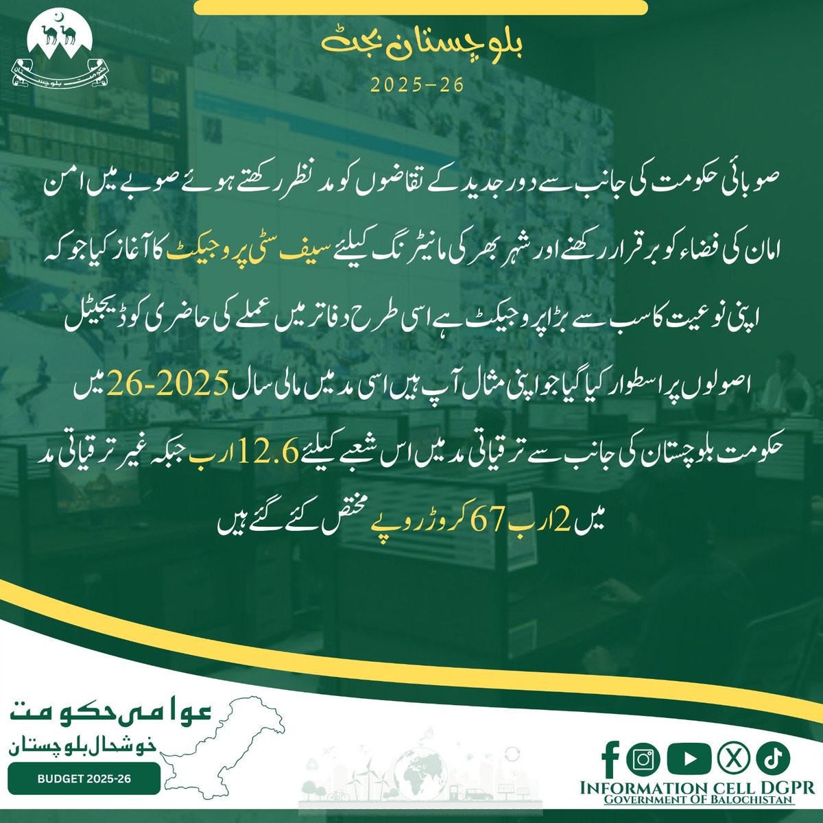 حکومت بلوچستان کی طرف سے مالی سال 2025-26 میں محکمہ سائنس اور انفارمیشن ٹیکنالوجی کیلیئے ترقیاتی مد میں 12.6 ارب جبکہ غیرترقیاتی مد میں 2 ارب 67 کڑوڑ مختص کیئے گئے ہیں۔
#BalochistanBudget2025_26