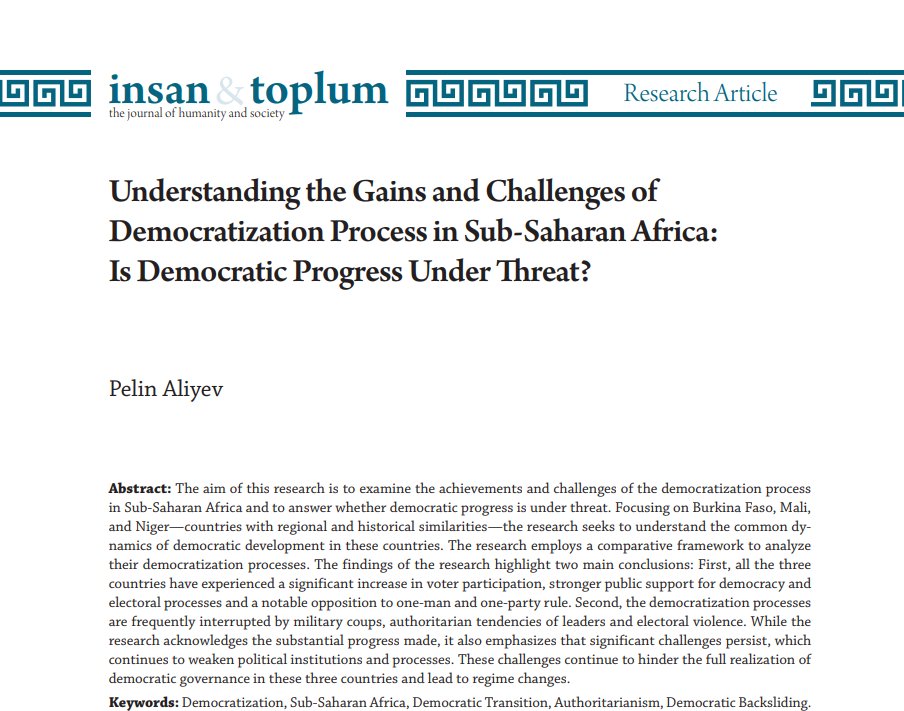 insan & toplum (@insan_ve_toplum) on Twitter photo 📢<a href="/pelinaliyev/">Pelin Aliyev</a>'in "Sahra-altı Afrika’da Demokratikleşme Sürecinin Kazanımları ve Zorlukları: Demokratik İlerleme Tehdit Altında mı?" başlıklı makalesi İnsan & Toplum 15/2'de yayımlandı.
🖇Makaleyi incelemek için: insanvetoplum.org/cilt15-sayi2/m… 📢<a href="/pelinaliyev/">Pelin Aliyev</a>'in "Sahra-altı Afrika’da Demokratikleşme Sürecinin Kazanımları ve Zorlukları: Demokratik İlerleme Tehdit Altında mı?" başlıklı makalesi İnsan & Toplum 15/2'de yayımlandı.
🖇Makaleyi incelemek için: insanvetoplum.org/cilt15-sayi2/m…