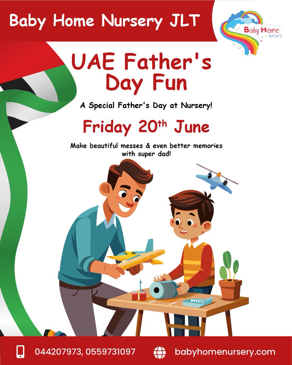 BabyHomeNursery's tweet image. Celebrate UAE Father's Day at Baby Home Nursery on Friday, 20th June 2025!
Super dads &amp;amp; grandads, join us for a morning full of fun, crafts, laughter &amp;amp; love with your little ones.
🌐 babyhomenursery.com
#BabyHomeNursery #FathersDayFun #UAEFathersDay