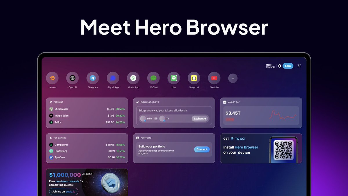 Upgrade your Web3 &amp; crypto game with #HeroBrowser. 

Enjoy fast browsing, a built-in wallet, advanced security, AI-powered search, and an integrated dApp store. 

👉 Download now: hero.io/private-browser
👉 Android: play.google.com/store/apps/det…