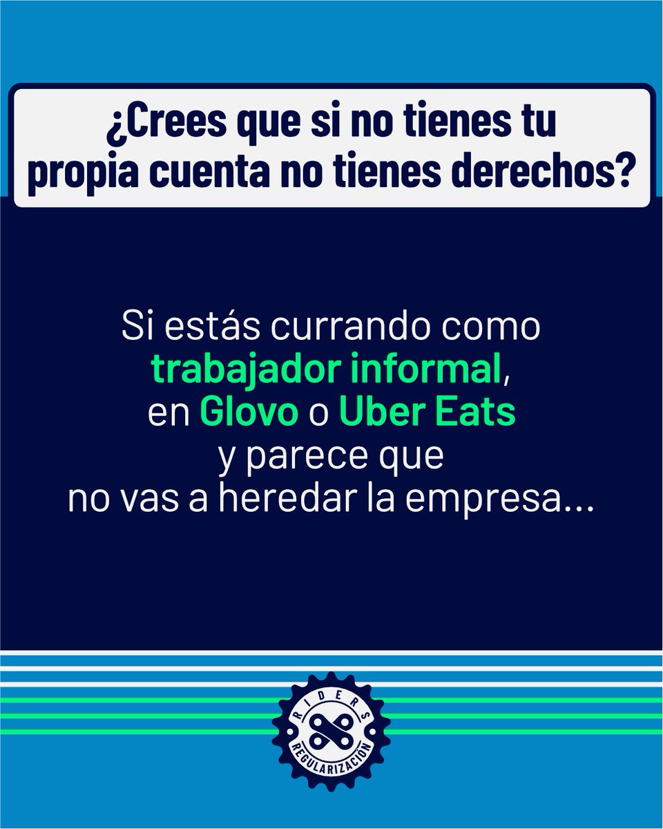 ObservatorioTAS's tweet photo. 🚴🏽‍♂️¿Repartiste en Glovo/Uber Eats sin cuenta propia?
 👀 No estás solo.
Desde @ridersxderechos ofrecen apoyo legal seguro y sin coste.
 📝 Apúntate aquí: https://t.co/GogBvjcBQL
 #RidersxRegularización https://t.co/VcrIagcLst