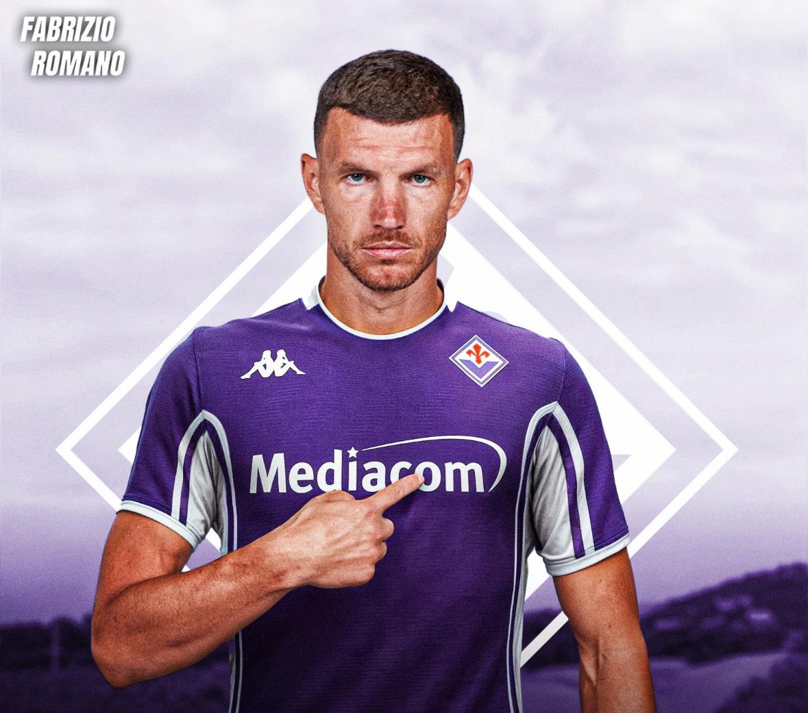 FabrizioRomano's tweet photo. 🟣⚜️ Edin Dzeko lands in Italy tonight as he will sign in as new Fiorentina player on Thursday, agreement confirmed.

1 year deal plus option until June 2027 for the striker who leaves Fenerbahçe. 🇧🇦 https://t.co/o3OWm5oN87