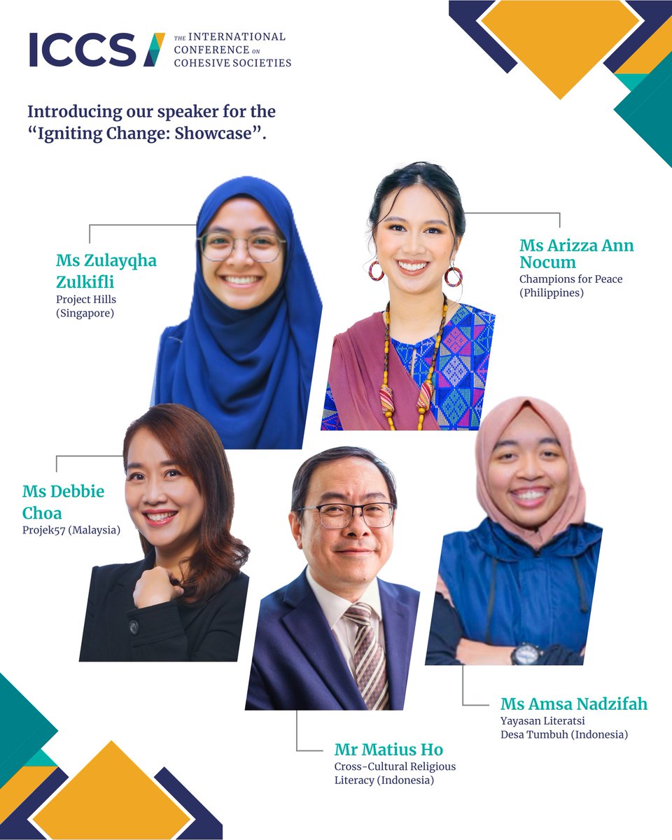 Meet our speakers for Igniting Change: Showcase.

This session showcases inspiring community leaders who strengthen social cohesion through education and arts. Speakers will share their initiatives that bridge cultural divides and foster interfaith understanding.

#ICCS2025 #SG60