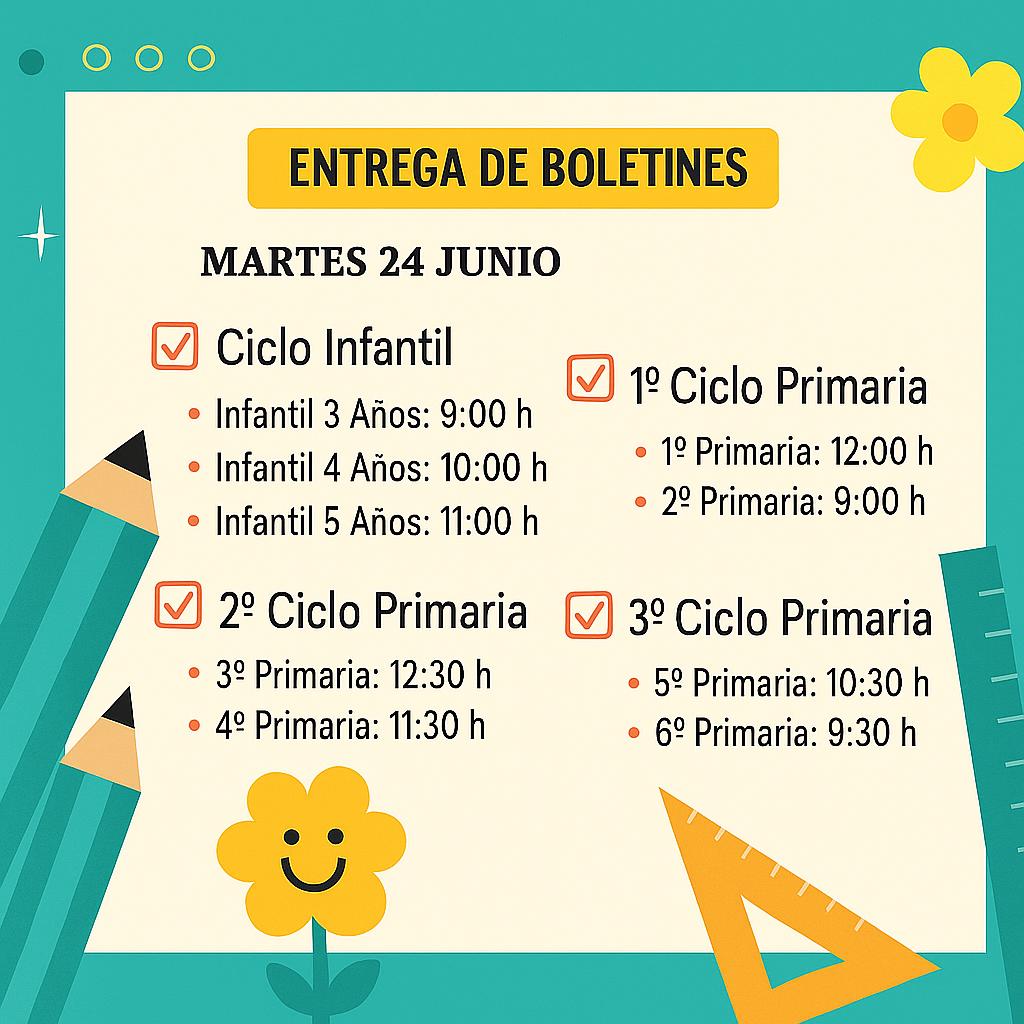 ENTREGA DE NOTAS

Os informamos del horario para las reuniones presenciales con las familias.
Las notas se entregarán a través de la plataforma Alexia Familias.
Solo los familiares directos podrán acudir a las reuniones.
<a href="/ConsejeriaEduc1/">Consejería Educación Marruecos</a> <a href="/ampatangerRyC/">AMPA Colegio Ramón y Cajal - Tánger</a> <a href="/AccEducativaExt/">Acción Educativa Exterior</a>