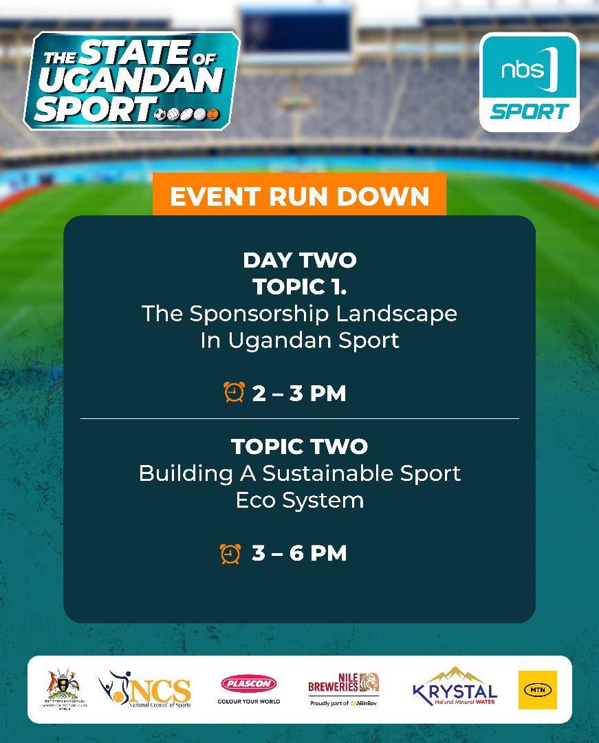Day 2 of the #StateOfUgandanSport symposium kicks off with a deep dive into the Sponsorship Landscape in Ugandan Sport

Later, we unpack the Sporting Ecosystem, the structures, stakeholders, and systems shaping the game.

#MTNUGSportAction #NBSportUpdates #NBSUpdates