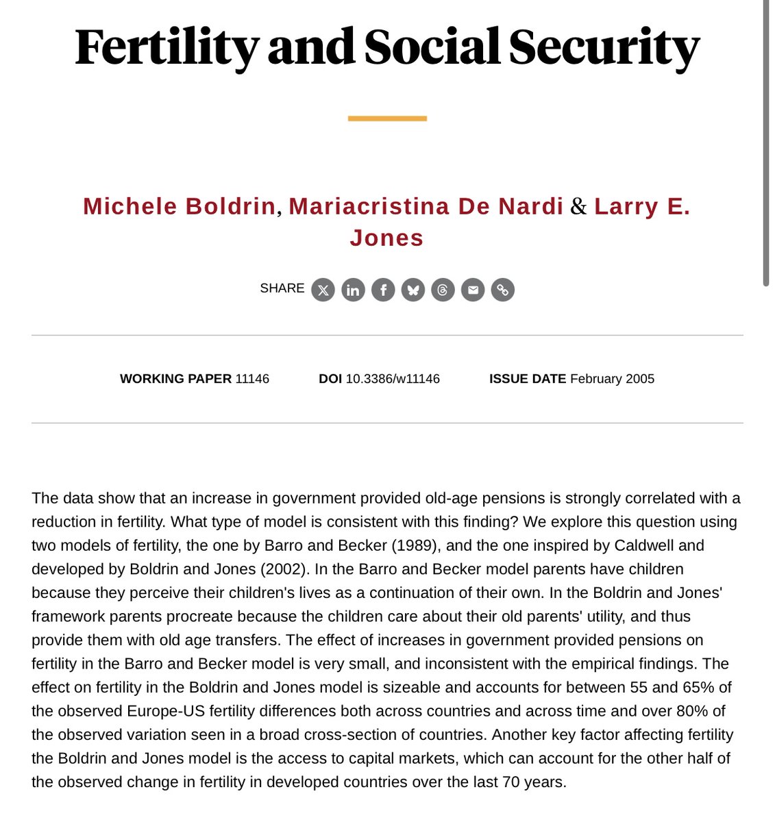 What does a long-termist do with the idea that guaranteeing seniors’ retirement income substantially reduces fertility.