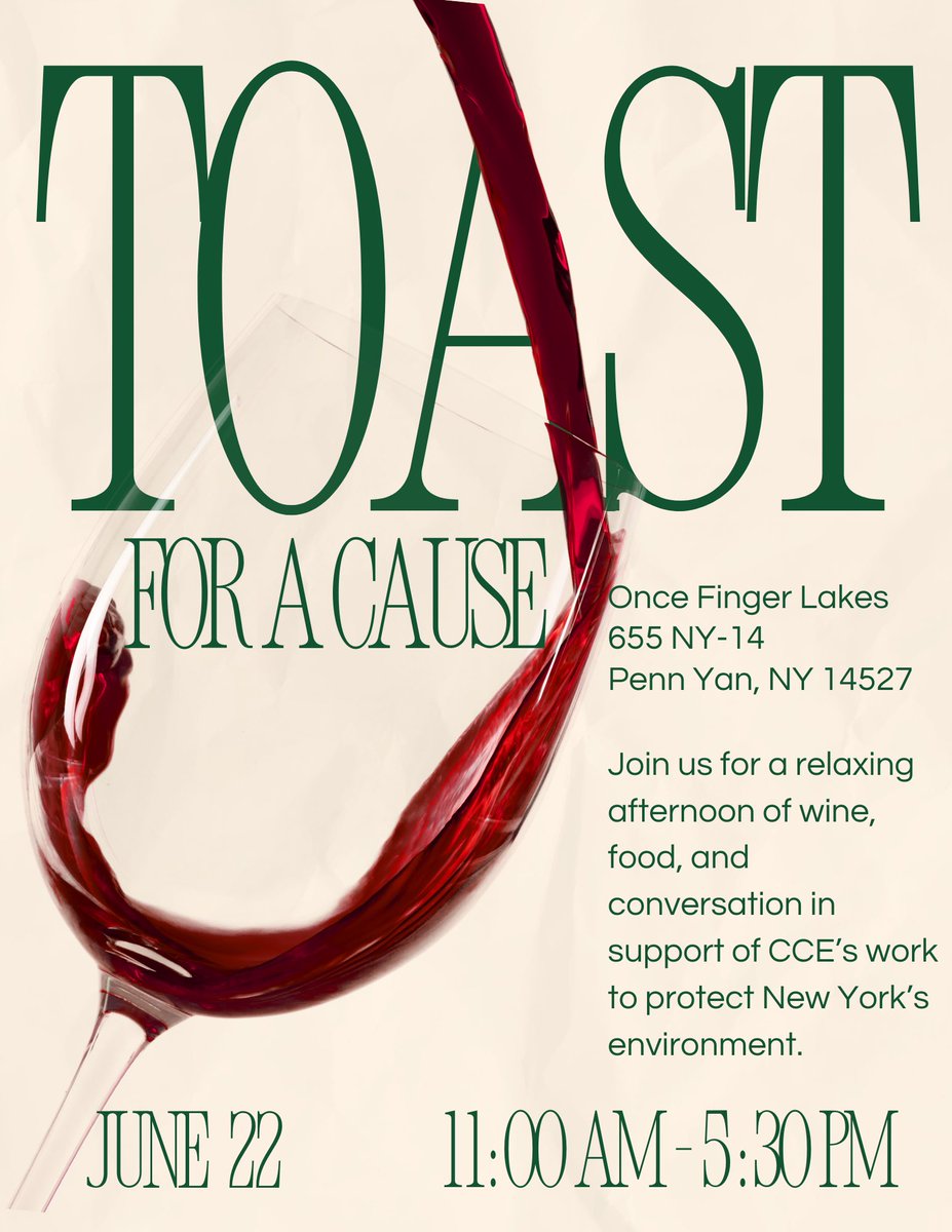 This Sunday, we’re raising our glasses to a cleaner, greener New York! Join us at Once Finger Lakes on June 22 for the launch of their Toast for a Cause series, supporting local nonprofits!

Enjoy local wine and food while supporting our work to protect NY’s environment!