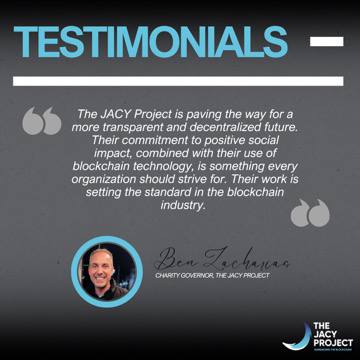 TheJacyProject's tweet image. Ben Zacharias, Charity Governor, shares why he believes in The JACY Project — a movement for transparency, decentralization, and real social impact.
#TheJACYProject #BlockchainForGood #JACYTestimonials