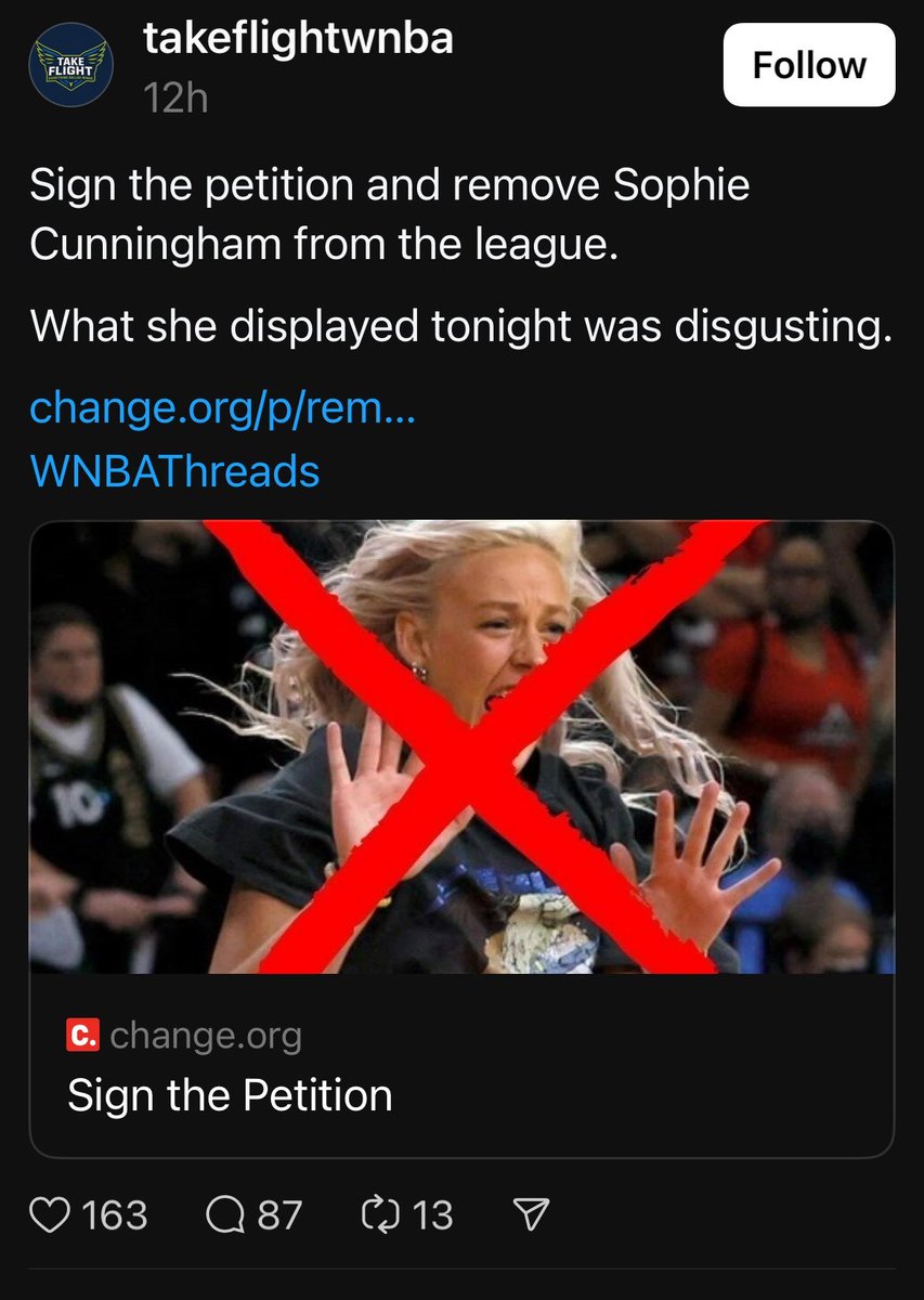 WNBA fans have now made a petition to have Sophie removed from the league, you can't make this up 🤣