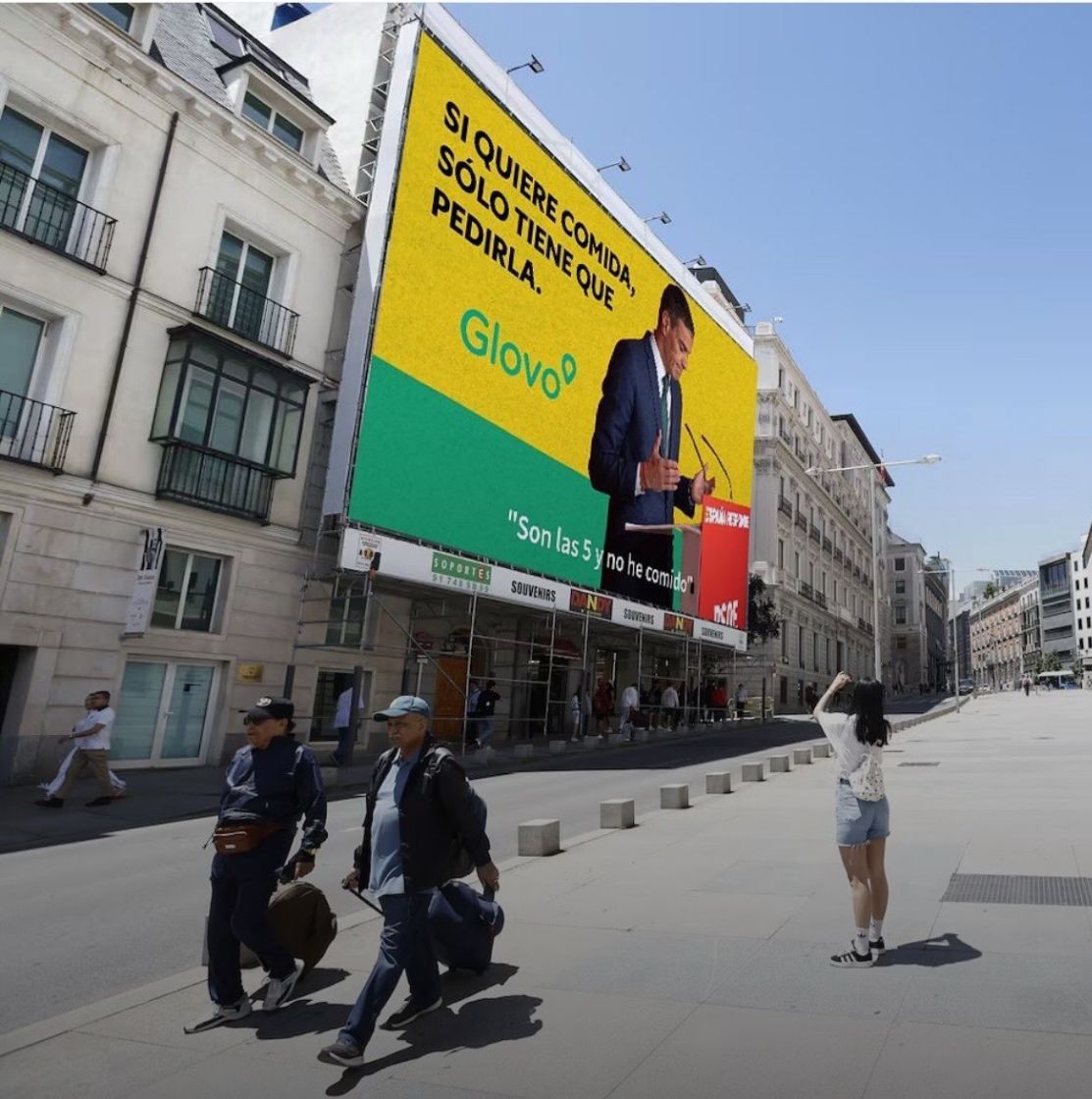 ¿Ves? Una patochada parlamentaria puede valer oro. El “son las 5 y no he comido” se transforma en un anuncio XXL que se merienda la Gran Vía: <a href="/glovo/">Glovo</a>  lo clava mezclando contexto, velocidad y chispa. Enhorabuena al equipo.
Lección exprés: escucha rápido → actúa antes → mide