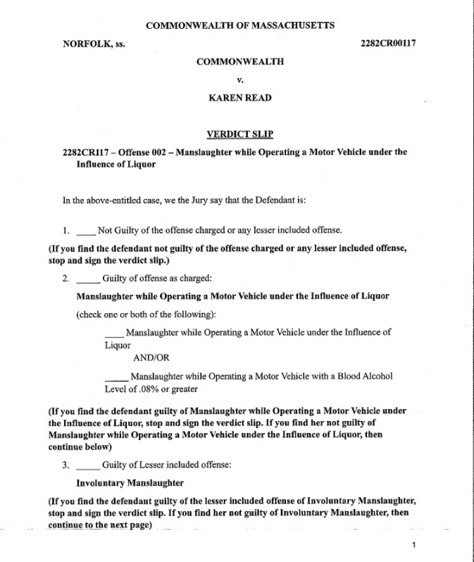 TedDanielnews's tweet photo. Court just released the amended verdict slip for count 2 which includes instructions about the lesser included offenses. I'll post the original verdict slip under this one if you want to compare https://t.co/VGEsZK1uOo