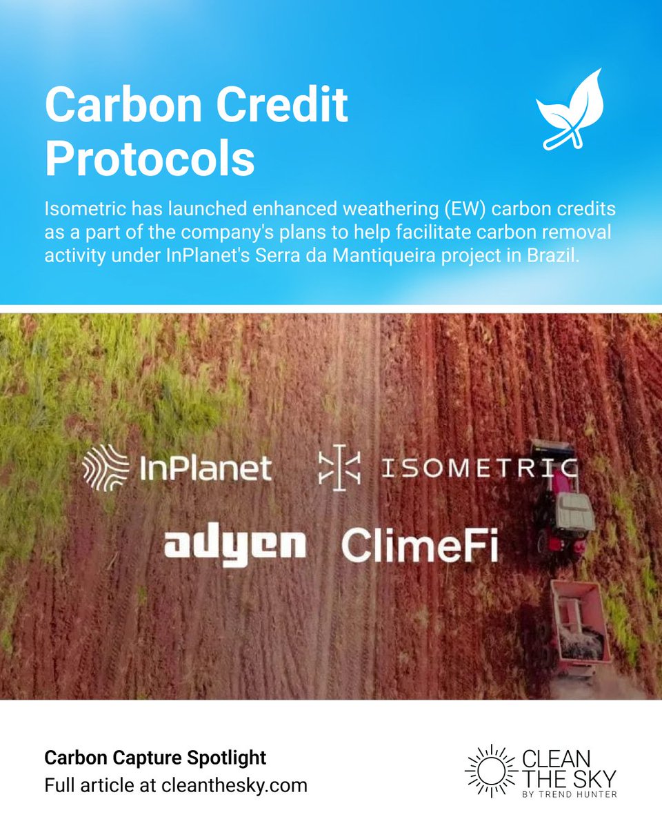Isometric just issued the world’s first verified Enhanced Weathering carbon credits! 🌍
Backed by InPlanet’s basalt-spreading project in Brazil, it locks in CO₂ for 10K+ years—while boosting soil, crops &amp; communities.
#CarbonRemoval #CleanTheSky
🔗 cleanthesky.com/innovation/iso…