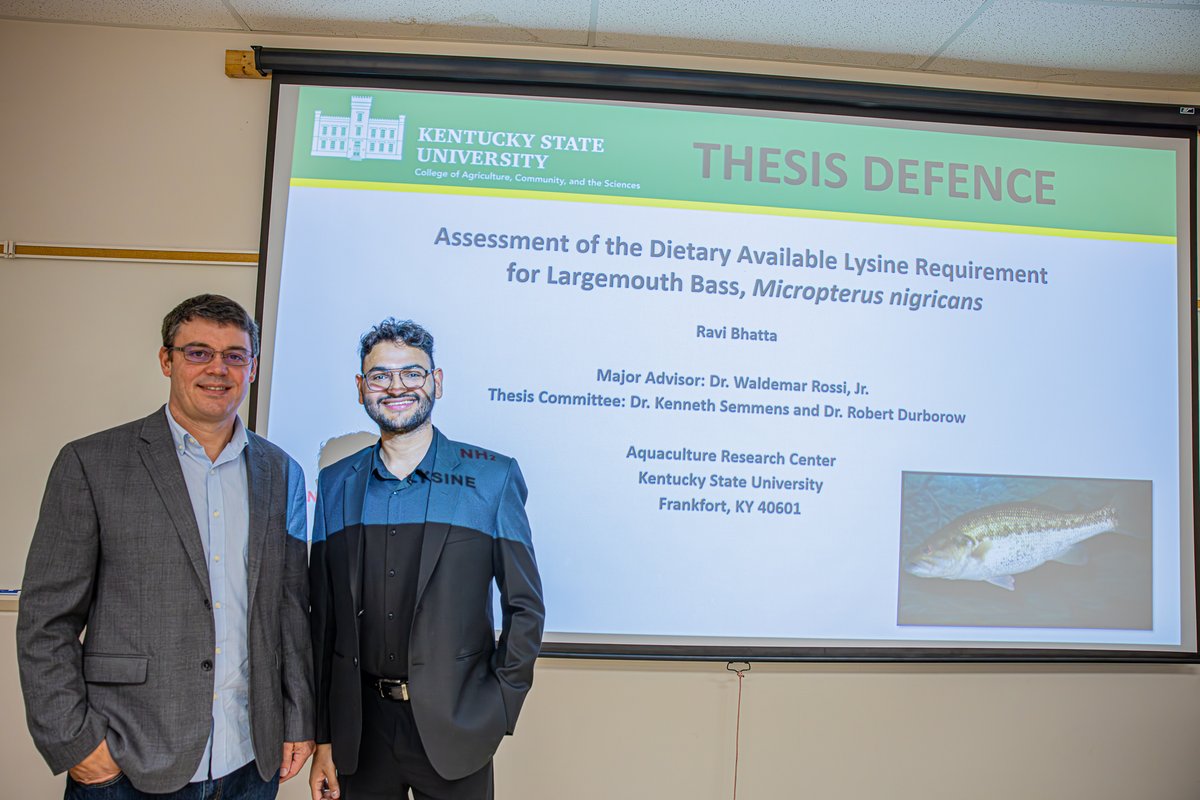 KSUAquaculture's tweet photo. π Big congrats to Ravi Bhatta, recent KSU grad, on successfully defending his research on lysine requirements for largemouth bass! π His work advances sustainable, low-fishmeal diets for aquaculture. Next stop: PhD! π±π
#Aquaculture #KSUGrad #FishNutrition #SustainableFeeds https://t.co/ghXYffdxJ4