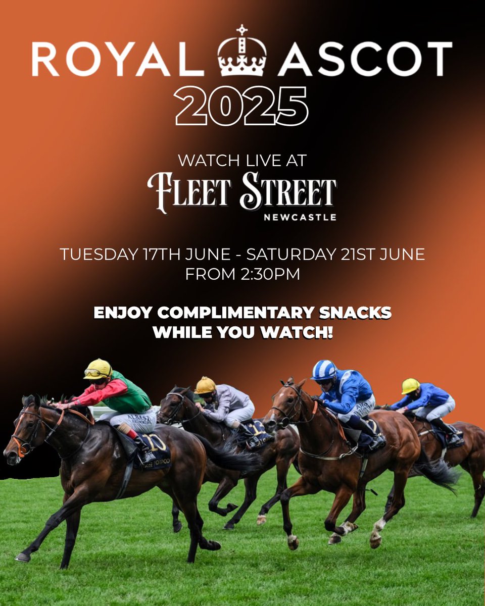 🏇 Royal Ascot 2025 – Live at Fleet Street!
Join us from Tuesday 17th to Saturday 21st June, live from 2:30PM each day.
Catch all the action on screen and enjoy complimentary snacks while you watch 👑🍿

Dress sharp, bring your mates, and soak up the race day buzz in style!