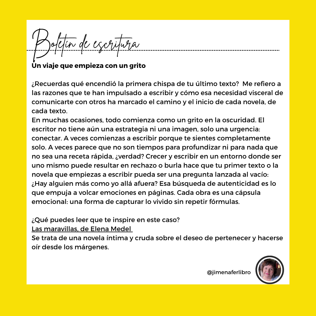 jimenaferlibro's tweet image. Muchos empiezan a escribir por necesidad, no por estrategia. No para destacar, sino para expresar lo que no cabía en silencio.
Volver a esa primera razón, como una suerte de rito,  puede cambiar tu forma de crear y  de conectar.

#escritura #novela #autenticidad