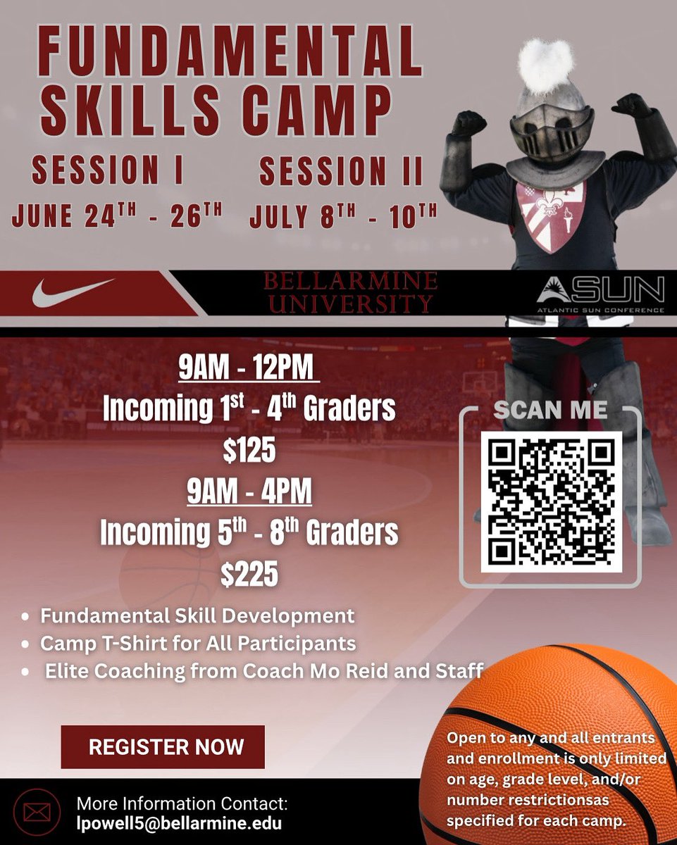 🚨 CAMP ALERT! 🚨
Join Coach Mo Reid for 3 days of hoops, hustle, and fun at Knights Hall! 🏀💥

📅 June 24–26
📍 Grades 1–8
⏰ 9AM–4PM
🎯 Skills, Games + Camp T-Shirts!

Spots are limited — sign up now! 🔗 …arminewomensbasketball.totalcamps.com/shop/EVENT
#D1 #KnightMentality #TheNewBU #SwordsUP⚔️