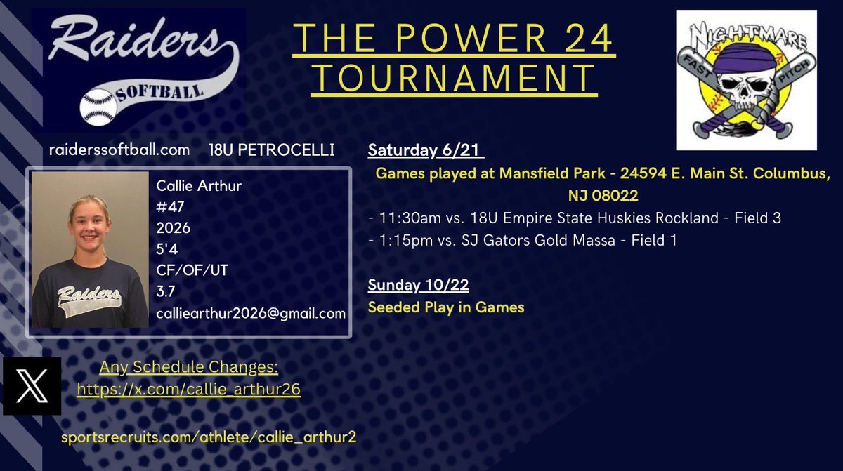 Callie Arthur (@callie_arthur26) on Twitter photo First Tournament of the season! So excited to go to NJ to play some great teams! Hope to see you there!
<a href="/k_jacklets/">Kerri Jacklets</a> <a href="/kjaxxsports/">kjaxxsports</a>
<a href="/raiderssbma/">Raiders Softball MA</a> <a href="/STAHawksSB/">Saint Anselm Hawks Softball</a> <a href="/CatholicU_SB/">Catholic University Softball</a> <a href="/coachsophiemac/">Sophie Maccarone</a> <a href="/EndicottSOFT/">Endicott Softball</a> <a href="/CoachKatieSB/">Katie Bettencourt</a> <a href="/StaceyMayer_/">Coach Stacey Mayer</a> <a href="/AssumptionSB/">Assumption University Softball</a> <a href="/SuffolkSoftball/">Suffolk University Softball</a> First Tournament of the season! So excited to go to NJ to play some great teams! Hope to see you there!
<a href="/k_jacklets/">Kerri Jacklets</a> <a href="/kjaxxsports/">kjaxxsports</a>
<a href="/raiderssbma/">Raiders Softball MA</a> <a href="/STAHawksSB/">Saint Anselm Hawks Softball</a> <a href="/CatholicU_SB/">Catholic University Softball</a> <a href="/coachsophiemac/">Sophie Maccarone</a> <a href="/EndicottSOFT/">Endicott Softball</a> <a href="/CoachKatieSB/">Katie Bettencourt</a> <a href="/StaceyMayer_/">Coach Stacey Mayer</a> <a href="/AssumptionSB/">Assumption University Softball</a> <a href="/SuffolkSoftball/">Suffolk University Softball</a>