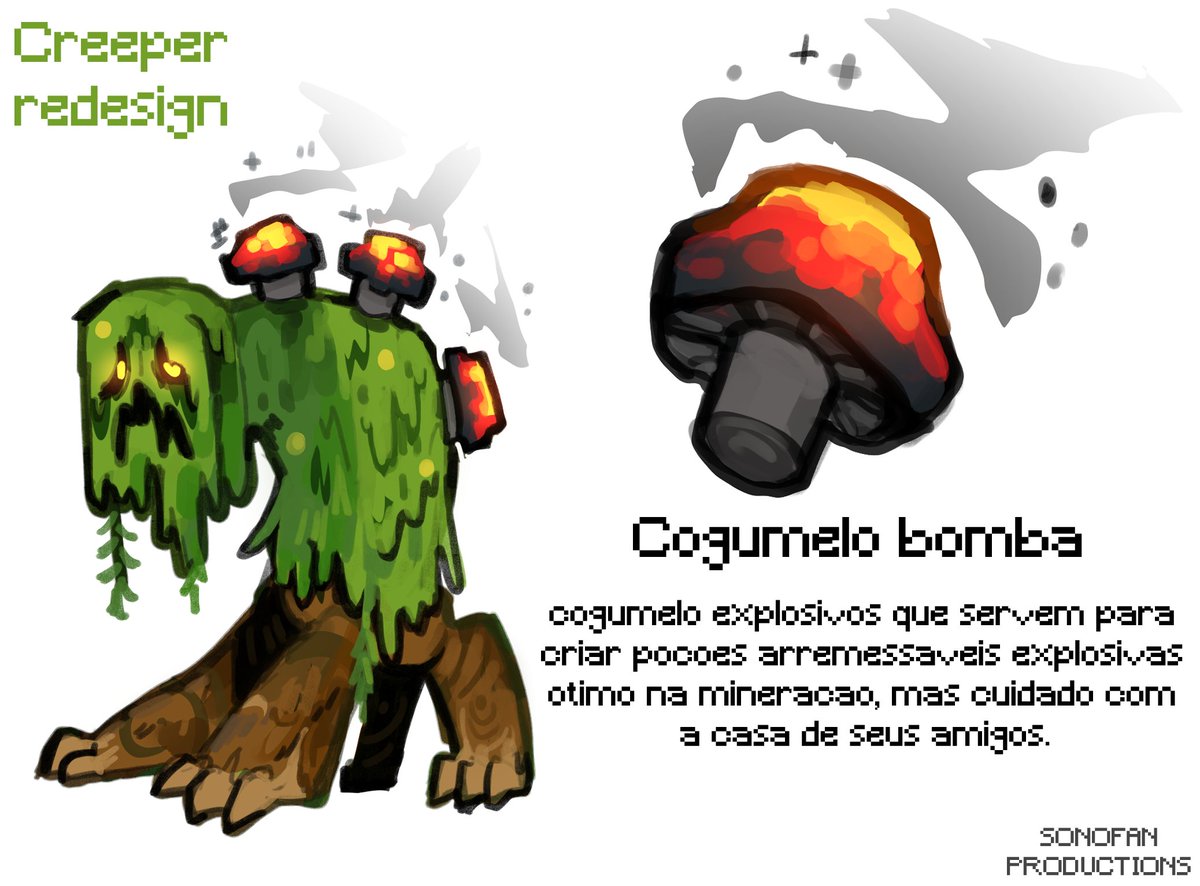 Creeper redesign!

quis dar um elemento a mais pra ele ent fiz esses cogumelinhos explosivos 💣
#Minecraft