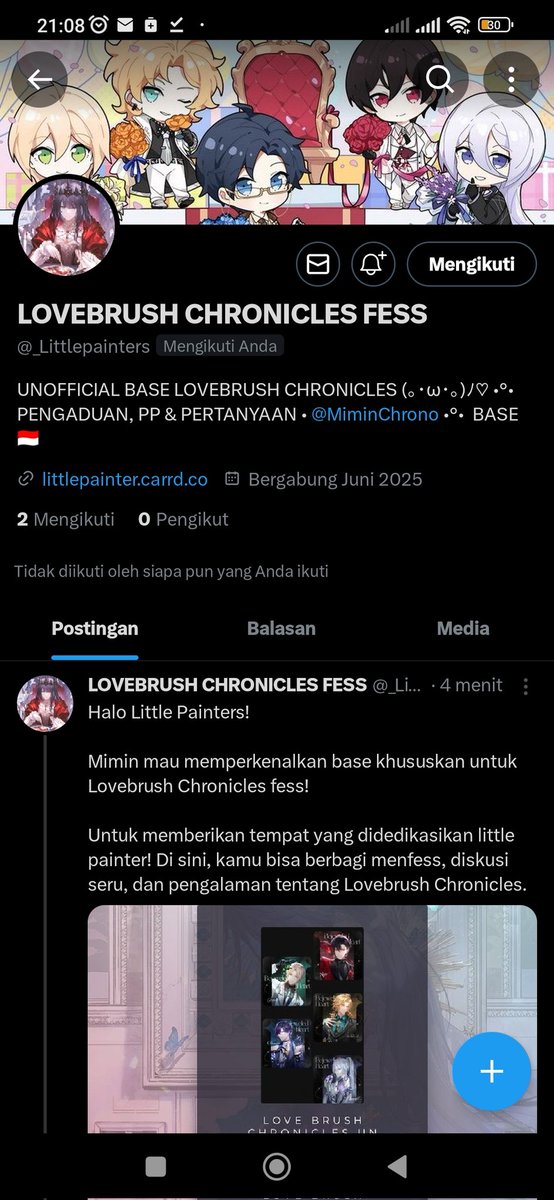 Help and RT, please! (⁠人⁠ ⁠•͈⁠ᴗ⁠•͈⁠)

HI! LITTLE PAINTERS! 

Mimin Oce sudah buat base LBC fess loh! Yuk difollow dan diramaikan!  Yang main otome game. (⁠人⁠ ⁠•͈⁠ᴗ⁠•͈⁠)

- 🎨