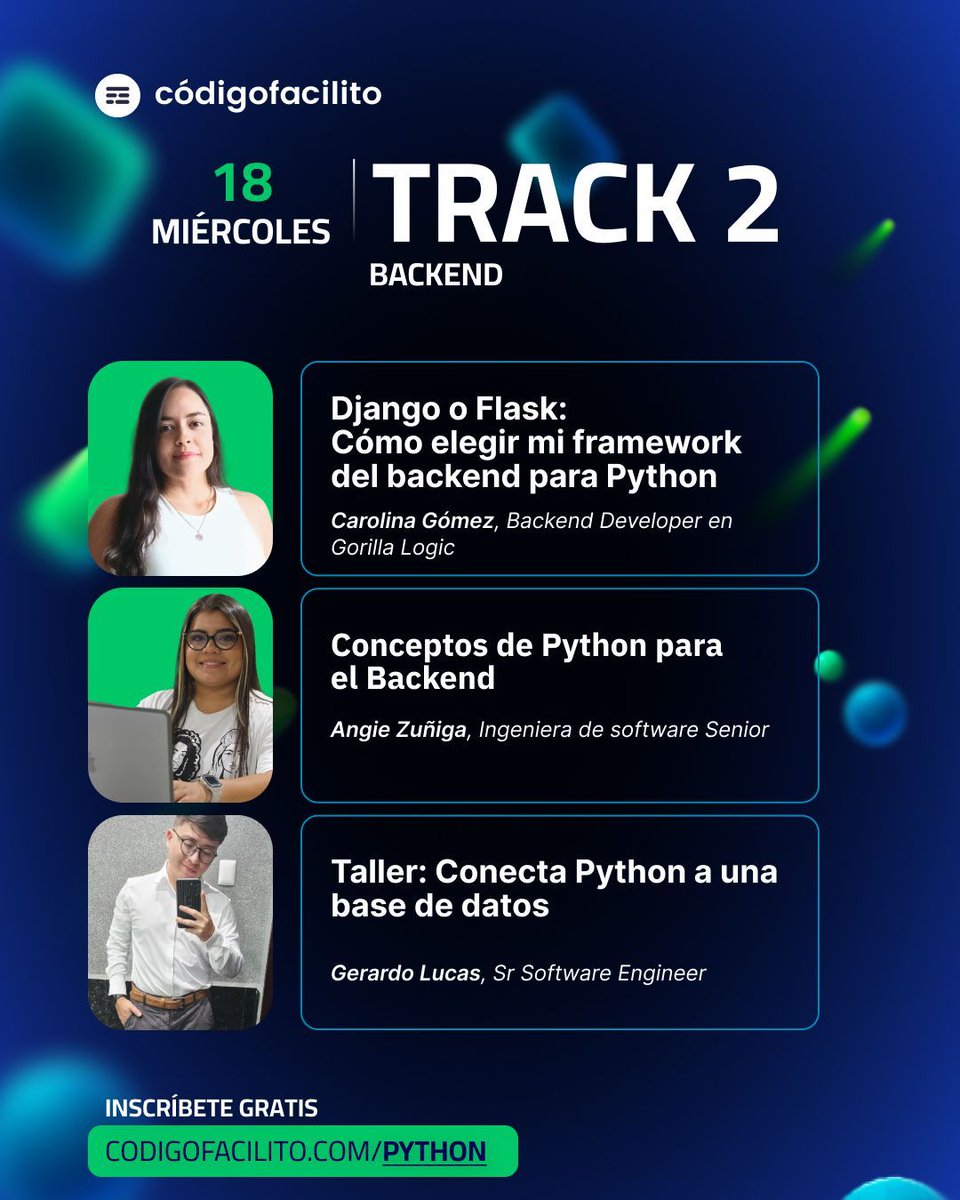 codigofacilito's tweet image. 🚨 ¡Hoy es el Día 2 del #PythonFest! Nos adentramos en el mundo del Backend con Python 🔥

🛠️ Charlas + Talleres para aprender sobre:
Django vs Flask
Conceptos clave de Python para backend
Conexión con bases de datos
¡Deploy con contenedores y la nube!

codigofacilito.com/python