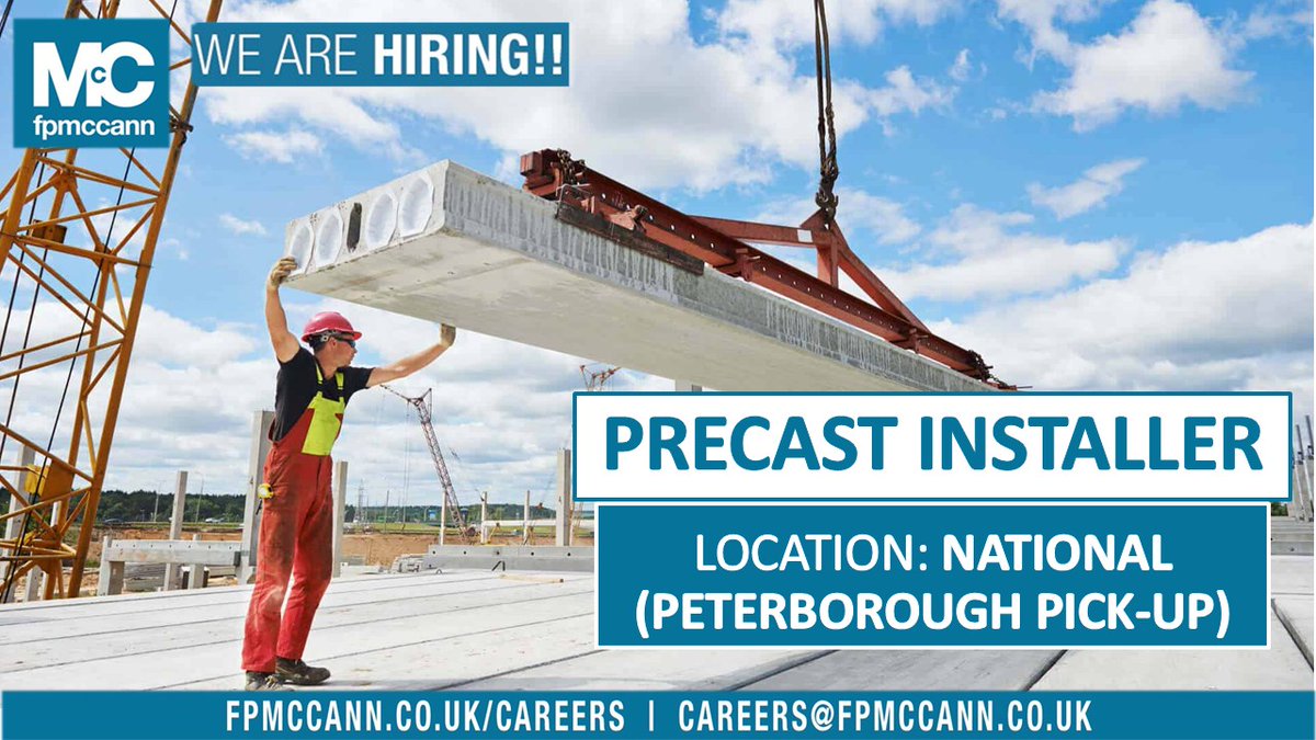 ❗️WE ARE HIRING - PRECAST INSTALLERS❗️

You will be responsible for the safe install and grouting of Hollowcore and Precast stairs throughout the UK with pick-up within the Peterborough Area.

🔗To find out more and apply, please visit:
apps.fpmccann.co.uk/FPMCareers

#FPMcCannCareers
