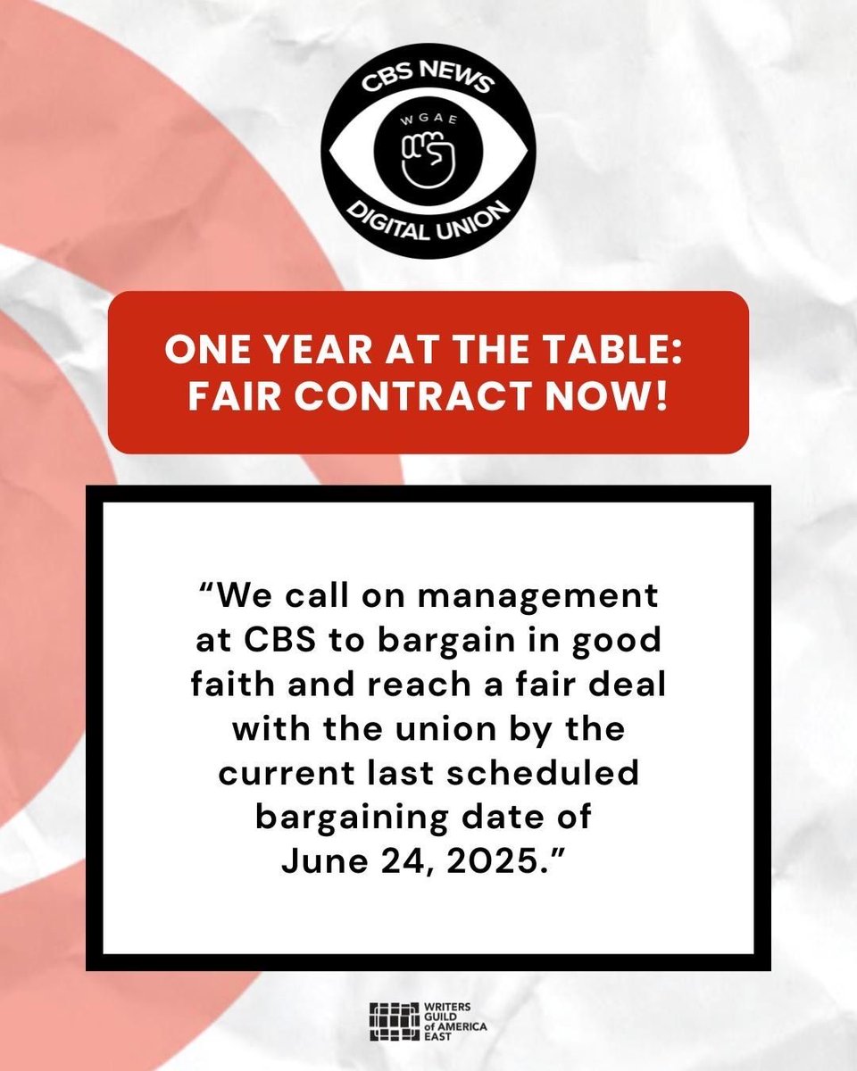 The following is a statement from the WGAE marking one year of bargaining at CBSNews.com. Fair contract now!