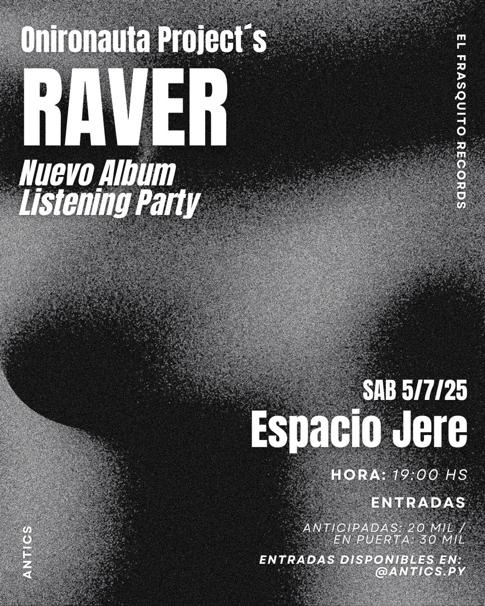 anticspy's tweet image. “Raver” es el nuevo Album del músico y productor Aldo Benítez más conocido como Onironauta Project. El Album sera expuesto por primera vez el Sabado, 5 de Julio a las 19:00 hs en Espacio Jere con una Listening Party/Exposicion de Arte.

Entradas: 
linktr.ee/anticstore
