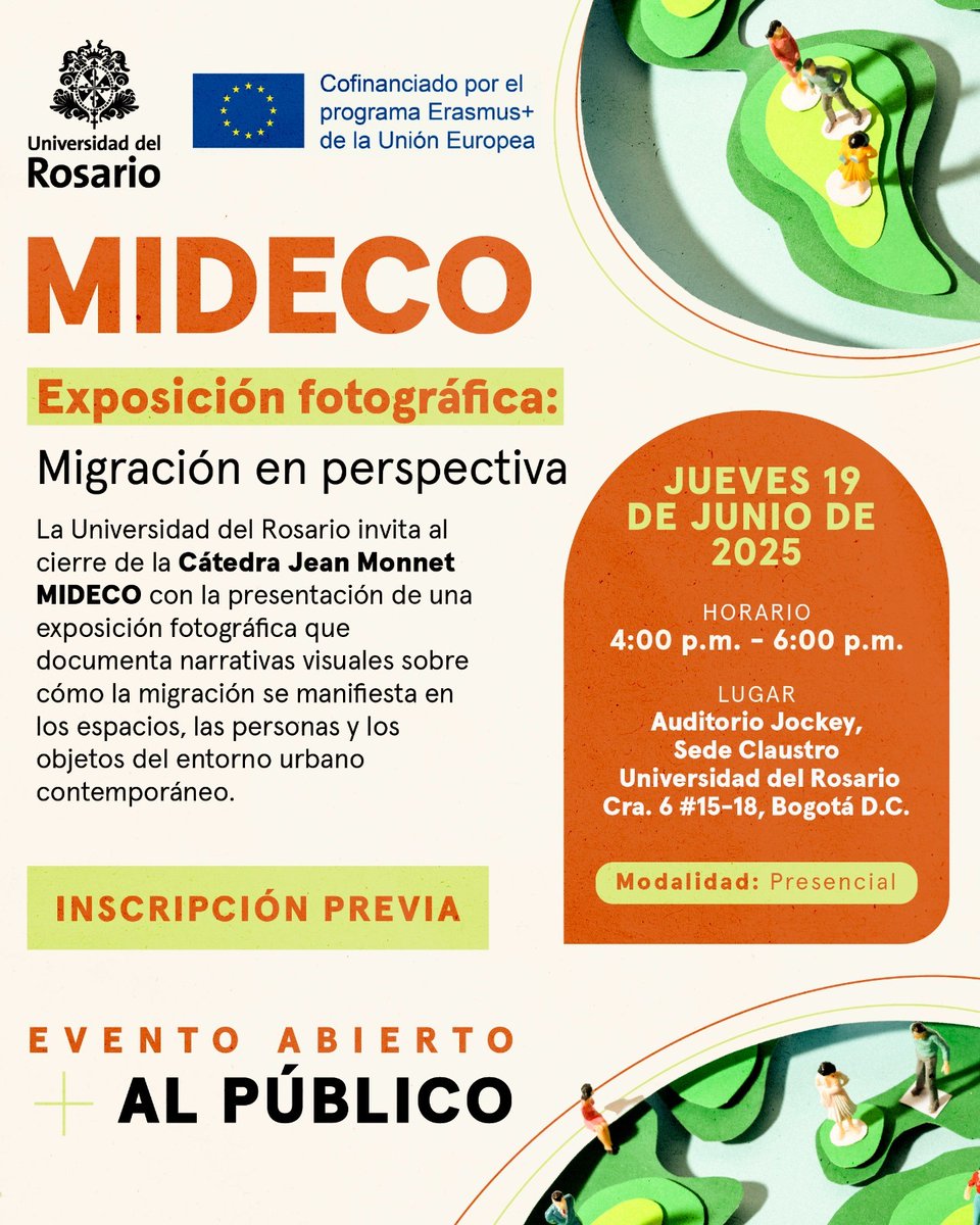 📸 Migración en Perspectiva

Cierre de la Cátedra Jean Monnet MIDECO con una exposición fotográfica que narra visualmente cómo se vive la migración en lo urbano.

🔗 Inscríbete: lc.cx/xp3GO6

#Migración #JeanMonnet #URosario
