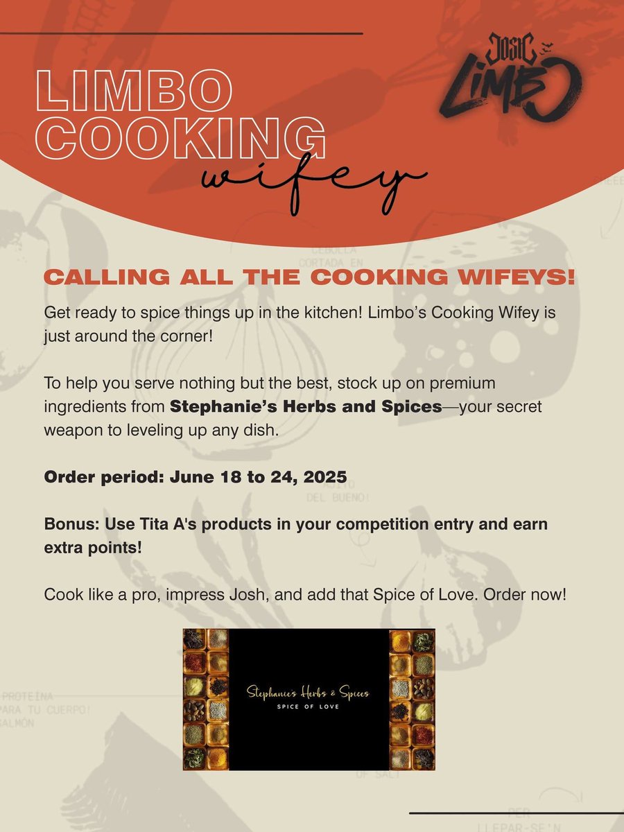 The Council (@limbocouncil) on Twitter photo Are you ready, Cooking Wifeys? 👰♀️
ORDER HERE: docs.google.com/forms/d/e/1FAI…
DISCLAIMER: While everyone is welcome to place an order, please note that the Cooking Wifey competition is EXCLUSIVELY for Limbo members only.
<a href="/JoshCullen_s/">JOSH CULLEN</a> #JOSHCULLEN Are you ready, Cooking Wifeys? 👰♀️
ORDER HERE: docs.google.com/forms/d/e/1FAI…
DISCLAIMER: While everyone is welcome to place an order, please note that the Cooking Wifey competition is EXCLUSIVELY for Limbo members only.
<a href="/JoshCullen_s/">JOSH CULLEN</a> #JOSHCULLEN