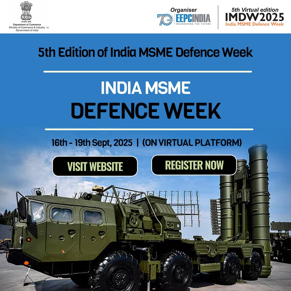 Be a part of the #EEPCINDIAMSMEDEFENCEWEEK2025 
☀️☀️🌟a premier virtual event designed to develop Indian MSMEs linkages in the defence sector☀️☀️☀️
🚩8 highly engaging and informative sessions
🚩 Over 30 eminent speakers are invited from
•Government Ministries including