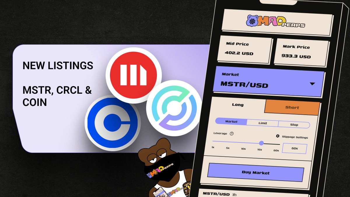 🚨 Live on MadPerps: CRCL, MSTR, COIN 

Three tickers. Three narratives.
Trade them all with up to 60x leverage.
Built on <a href="/berachain/">Berachain Foundation 🐻⛓</a>
🔗 app.madhoney.fi