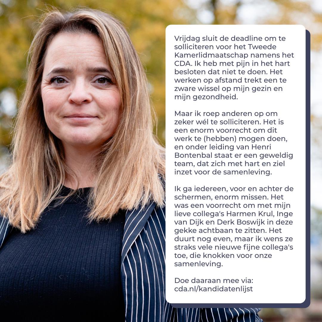 ElineVedder's tweet image. Met pijn in het hart heb ik besloten niet opnieuw te solliciteren voor het Kamerlidmaatschap 💚👇