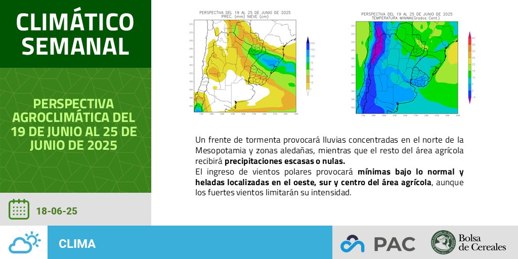 🌡️❄️🌨️🌤️ Conocé los aspectos más destacados de la Perspectiva Agroclimática Semanal. Más información en el último informe 📃👉🏼bit.ly/3HMVp2T