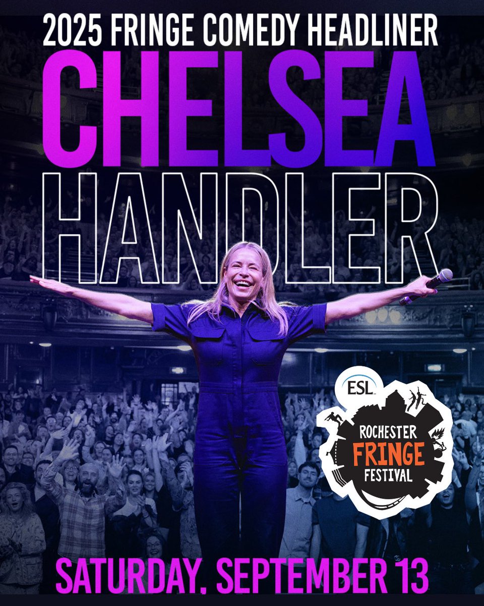 Rochester Fringe (@rochesterfringe) on Twitter photo 🎟️PRESALE STARTS NOW for <a href="/chelseahandler/">Chelsea Handler</a> at the ESL Rochester Fringe Festival — and these tickets are (almost) hotter than her punchlines🔥
She’s live on Saturday, September 13th and you can get early access RIGHT NOW‼️
➡️USE CODE: FRINGEFAN
Tickets at RochesterFringe.com 🎟️PRESALE STARTS NOW for <a href="/chelseahandler/">Chelsea Handler</a> at the ESL Rochester Fringe Festival — and these tickets are (almost) hotter than her punchlines🔥
She’s live on Saturday, September 13th and you can get early access RIGHT NOW‼️
➡️USE CODE: FRINGEFAN
Tickets at RochesterFringe.com