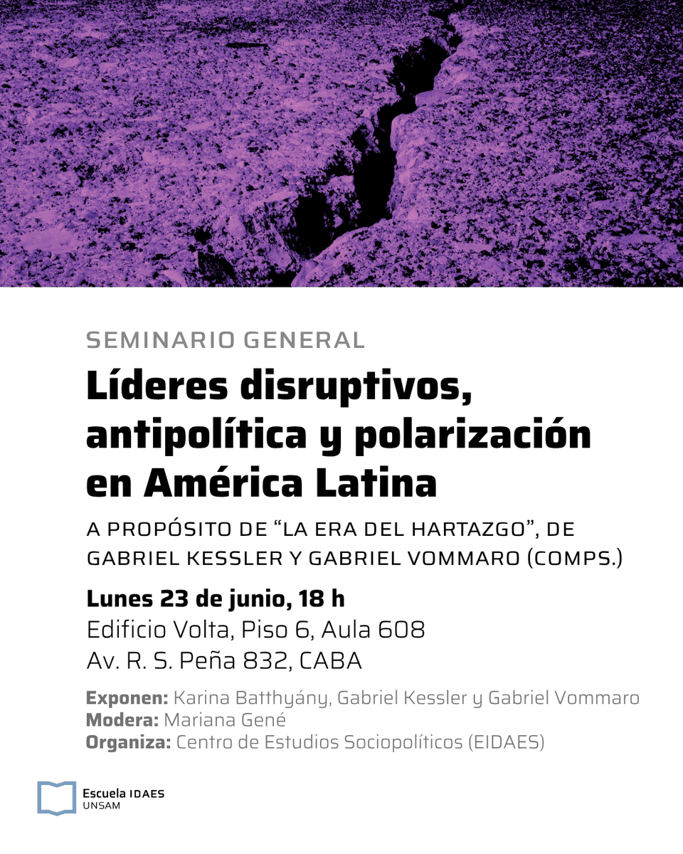 idaesoficial's tweet photo. LÍDERES DISRUPTIVOS, ANTIPOLÍTICA Y POLARIZACIÓN EN AMÉRICA LATINA💥

Conversaremos  con @kbatthyany (@_CLACSO), Gabriel Kessler, Gabriel Vommaro y Mariana Gené a propósito de “La era del hartazgo” 👇🏽 https://t.co/JPizFhKjWK