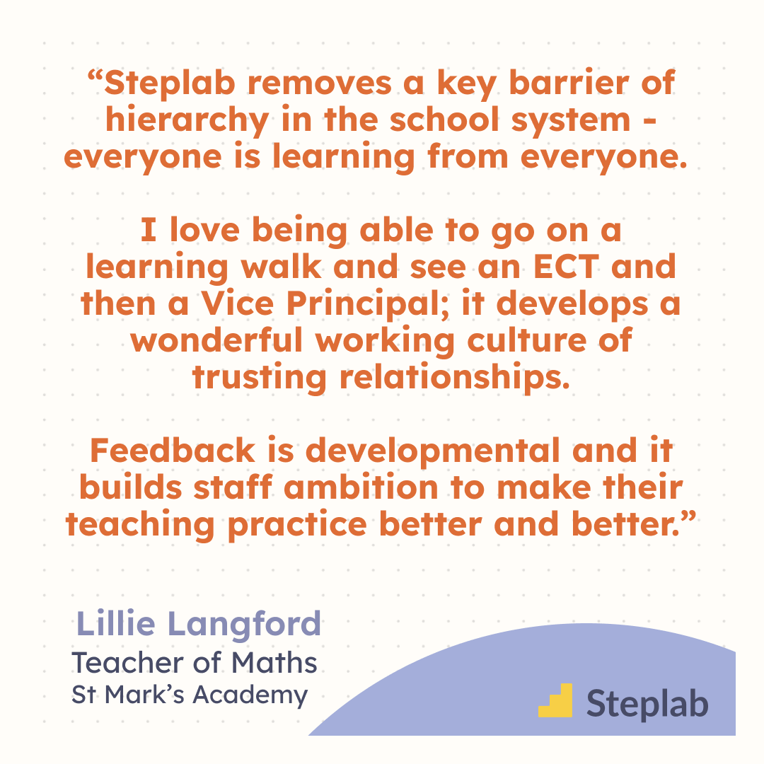 Steplab is for everyone in your school 🏫

Whether you're an ECT or a Vice Principal, our resources, tools and support help all teachers - at every career stage - get better 🚀