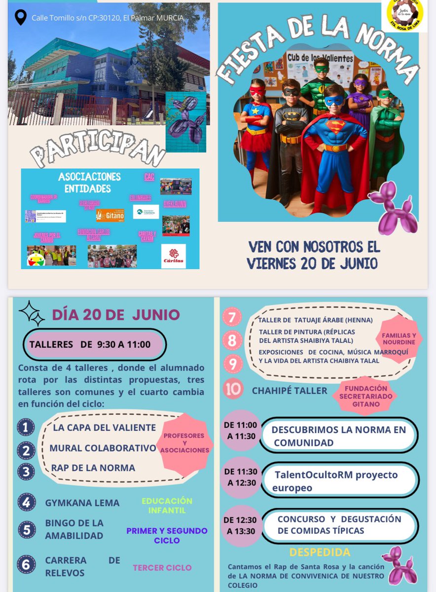 El viernes 20 de junio celebraremos "La fiesta de la Norma" en Comunidad Educativa . La fiesta de la Norma es el producto final  de un año de trabajo intenso del modelo dialógico de prevención y resolución de conflictos,donde toda la comunidad escolar ha participado.