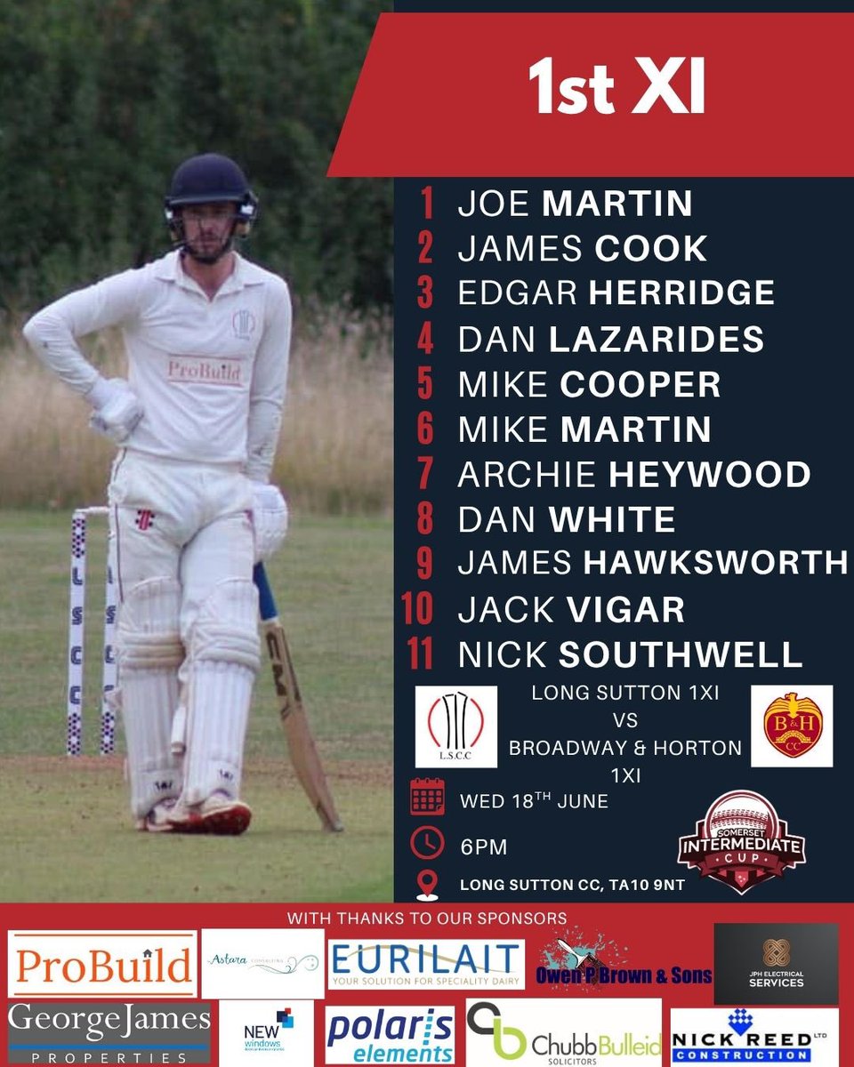 🚨Midweek Fixture🚨 
1XI have a T20 Intermediate cup 1/4 final this evening at home, go well lads 🔥🏏