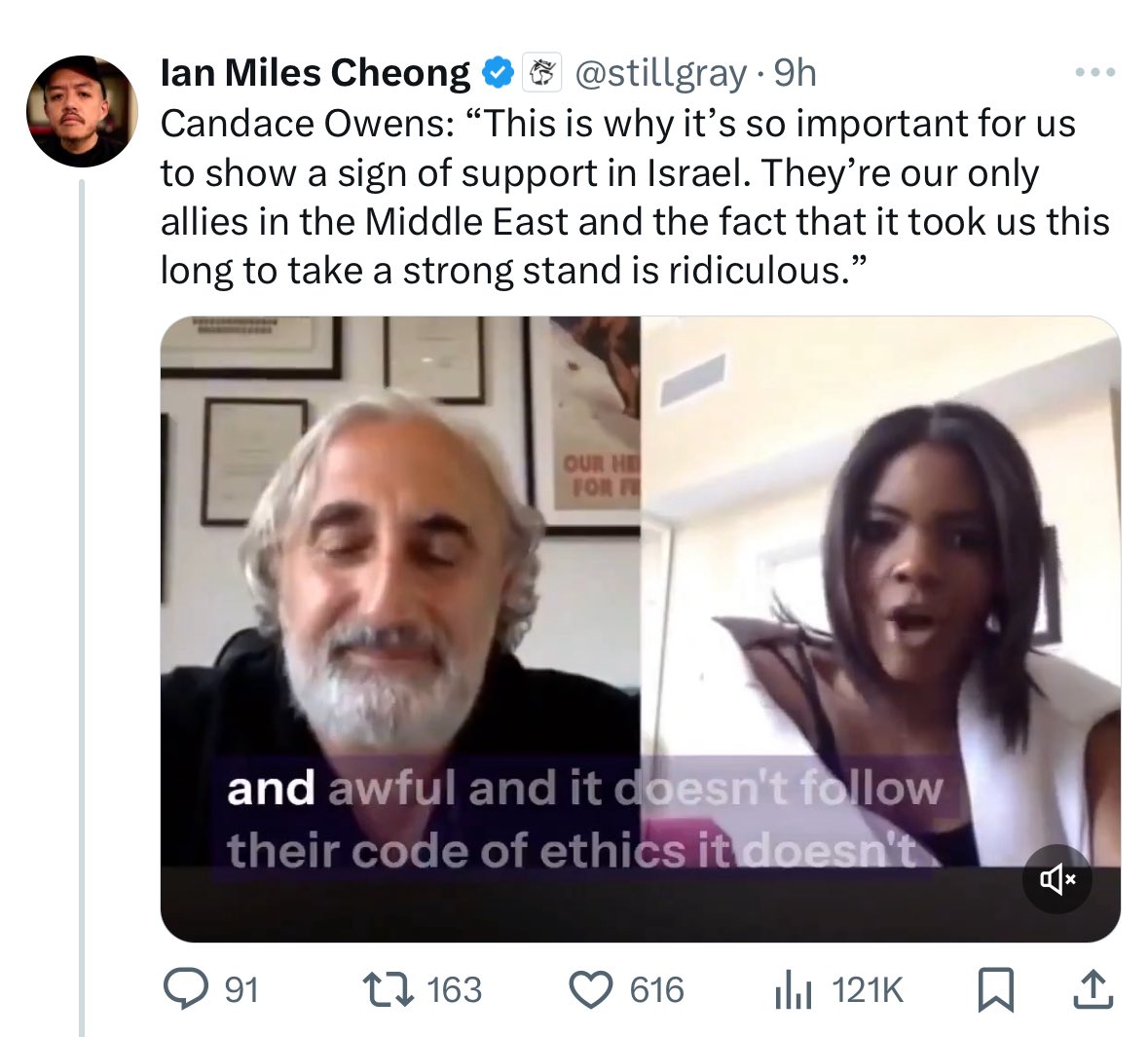 Breaking news! Before Israel began an open genocide of palestinians by carpet bombing and starving Gaza’s women and children daily, Candace Owens supported them! 
Don’t believe me? Check out this interview from 5 years ago. 
Cannot believe she changed her mind…