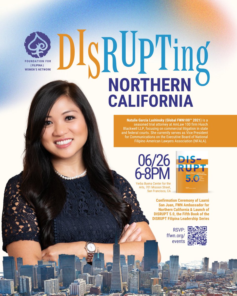 We’re not done DISRUPTing. From Cebu to Manila, now San Francisco’s next!

On June 26, join Natalie Garcia Lashinsky (Global FWN100™ 2021) as we ignite DISRUPTing Northern California, a celebration of Filipina women leaders who are shaking up systems and breaking global ground.
