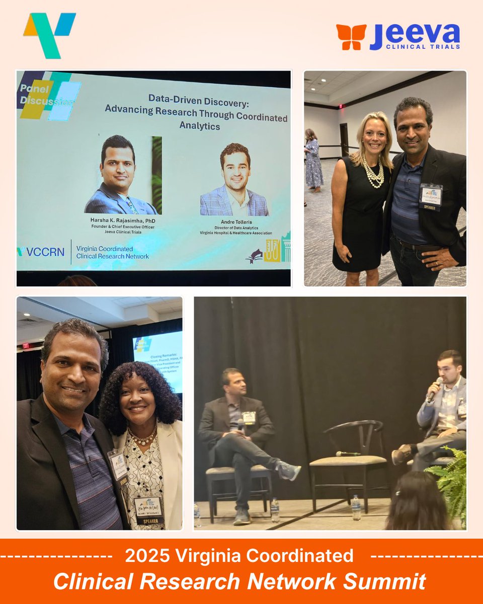 Grateful to have participated in the Virginia Coordinated Clinical Research Network Summit! Dr. Harsha Rajasimha, Our Founder &amp; CEO, represented Jeeva Clinical Trials among a distinguished group of clinical researchers.

#ClinicalResearch #Innovation