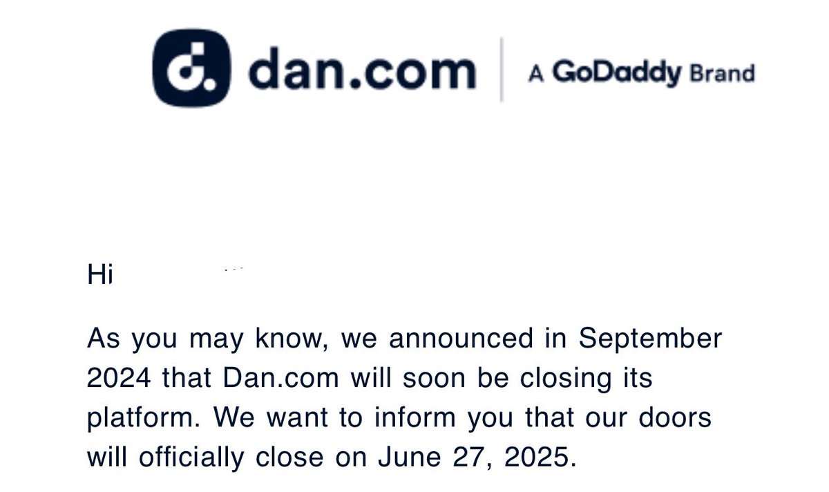 RIP Dan.com 🪦
Killed by GoDaddy. Burial date: June 27.

Another victim of a classic anti-competitive acquisition. #Domains #GoDaddy