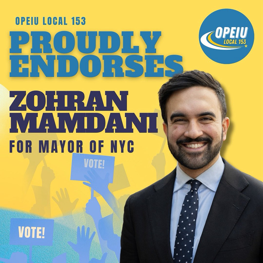 OPEIU Local 153 (@opeiu153) on Twitter photo BREAKING NEWS: Local 153 is proud to announce our enthusiastic endorsement <a href="/ZohranKMamdani/">Zohran Kwame Mamdani</a> for mayor of NYC!!!! BREAKING NEWS: Local 153 is proud to announce our enthusiastic endorsement <a href="/ZohranKMamdani/">Zohran Kwame Mamdani</a> for mayor of NYC!!!!