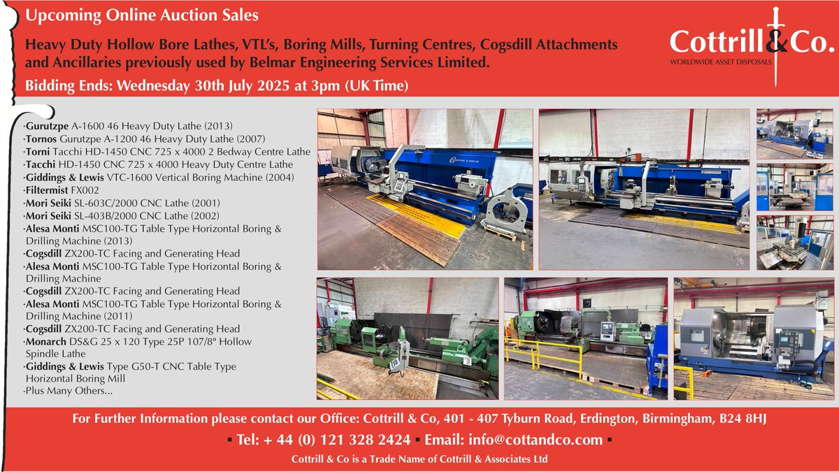 Machinery Market (@machinerymktmag) on Twitter photo Upcoming auction sale from Cottrill & Co — Heavy Duty Hollow Bore Lathes, VTLs, Boring Mills, Turning Centres, Cogsdill attachments and ancillaries, all previously used by Belmar Engineering Services Ltd. cottandco.com/en/lots/auctio… #ukmfg <a href="/Cottrill_and_Co/">Cottrill & Co</a> Upcoming auction sale from Cottrill & Co — Heavy Duty Hollow Bore Lathes, VTLs, Boring Mills, Turning Centres, Cogsdill attachments and ancillaries, all previously used by Belmar Engineering Services Ltd. cottandco.com/en/lots/auctio… #ukmfg <a href="/Cottrill_and_Co/">Cottrill & Co</a>