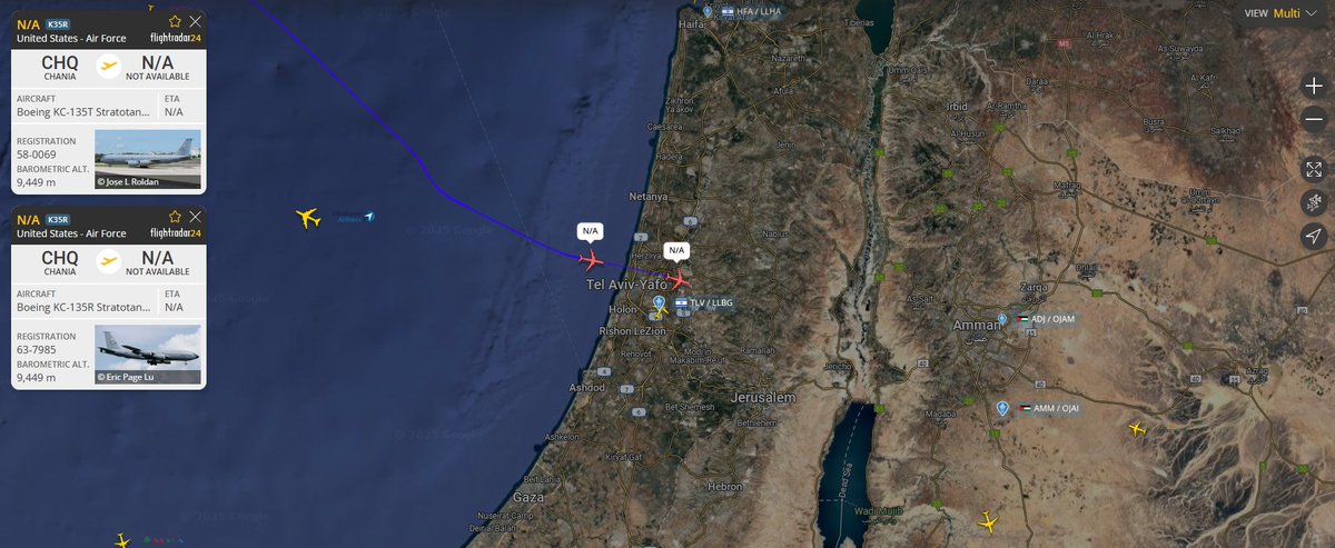 _v1zzy_'s tweet photo. 🕛UTC: 14:31
✈️Two American tankers are currently flying over Israel (!)
👀
#OSINT #Israel #Iran #IsraeliranWar #Ukraine #Military #aviation #NATO https://t.co/jnjPViyRqs