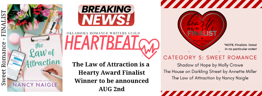 THE LAW OF ATTRACTION is a finalists in the Sweet Romance category of the Oklahoma Romance Writers Guild Annual Hearty Awards.
amzn.to/448lReU #sweetromance #cleanread
