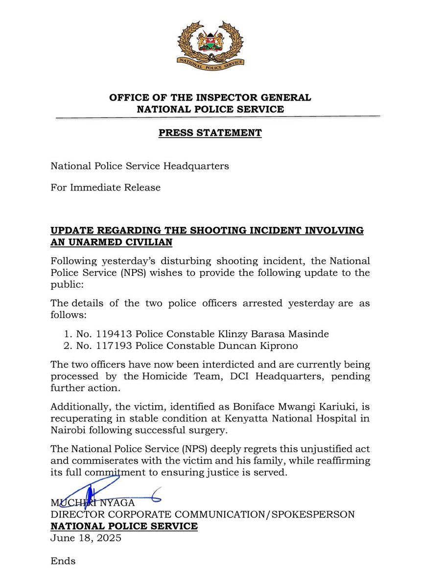 Nyandia Gachago, ACIM (@nyandia_g) on Twitter photo KOX We got the trigger happy degenerate right!!
Now tell us what you are going to do with the cops who collaborated with goons….we have photos and videos. Ama hao pia tuwasaidie kuwapata?
Hatupangwi sisi .
AT ALL.
We want arrests, names and convictions.
<a href="/NPSOfficial_KE/">National Police Service-Kenya</a> KOX We got the trigger happy degenerate right!!
Now tell us what you are going to do with the cops who collaborated with goons….we have photos and videos. Ama hao pia tuwasaidie kuwapata?
Hatupangwi sisi .
AT ALL.
We want arrests, names and convictions.
<a href="/NPSOfficial_KE/">National Police Service-Kenya</a>