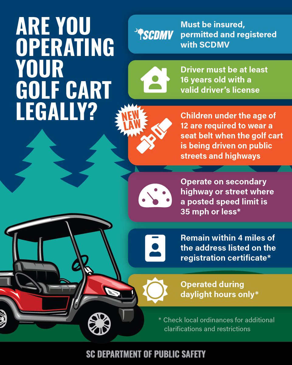 Early this Spring, we posted information explaining golf cart laws in South Carolina. However, a new law passed this year has updated the rules for operating a golf cart, so we'd like to take a moment to provide updated information that reflects the new law.

As before, drivers