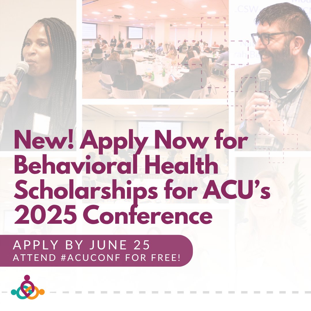 Behavioral health clinicians &amp; leaders: apply now for scholarships to attend ACU's 2025 Conference and Behavioral Health Leadership Forum for free! These scholarships will provide free registration to join us in D.C. on Aug. 3-6 for both events. Apply now: bit.ly/3TizV0p