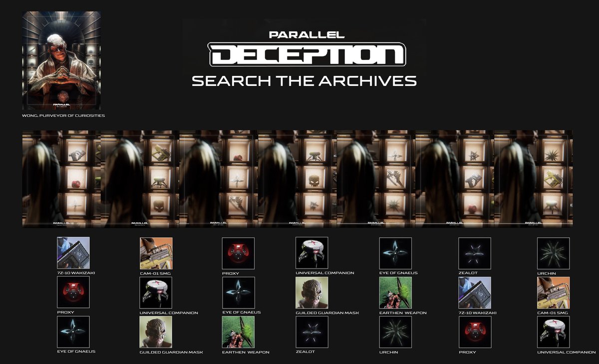 Such a Trove of Curiosities! Could you tell what was in each display case? I did my best of course! Check it out!
<a href="/Baja_Infinite/">G//L</a> there was this one Earthen Pulse Bow seen on page 14 of the 2nd Comic that I could not find its name. Little help? 😃
<a href="/ParallelTCG/">Parallel</a> <a href="/ParallelLore/">Inside the Lines //</a>